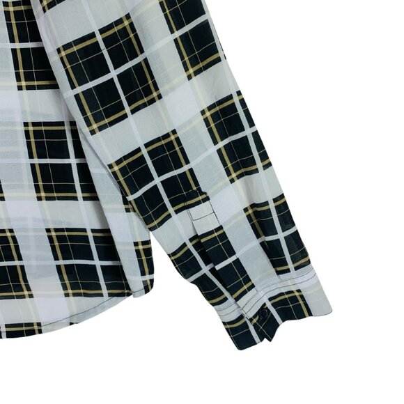 Michael Kors sheer plaid print light weight button down blouse long sl top sz xl - Picture 11 of 16
